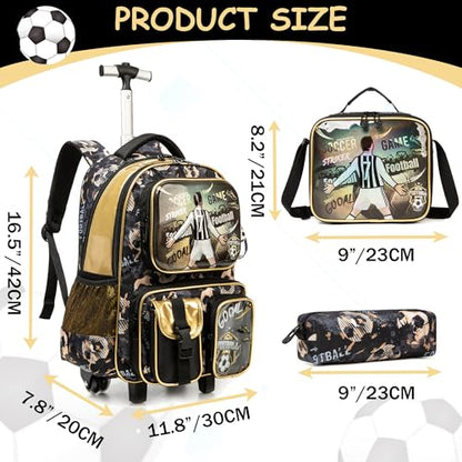 Kids Rolling Backpack with Wheels - Roller Backpack for Elementary School Students - Trolley School Bag for Boys - color: Football a