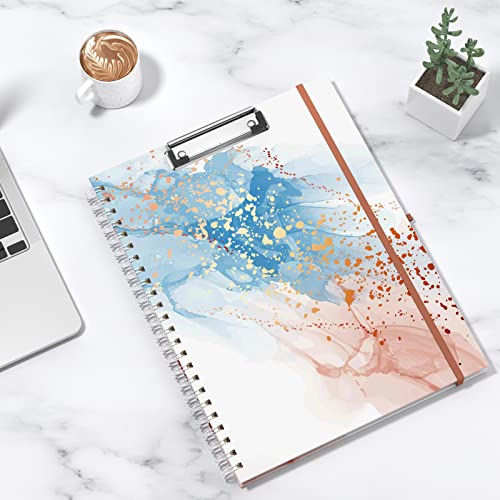 Rimilak Spiral Clipboard Folio with Refillable Lined Notepad, 14.5 x 9.8 In, Hardcover Cover with 5 Interior Pockets, Elastic Band and Pen Loop Series. Cute Stylish Clipfolio, Abstract Marble - color: Abstract Marble