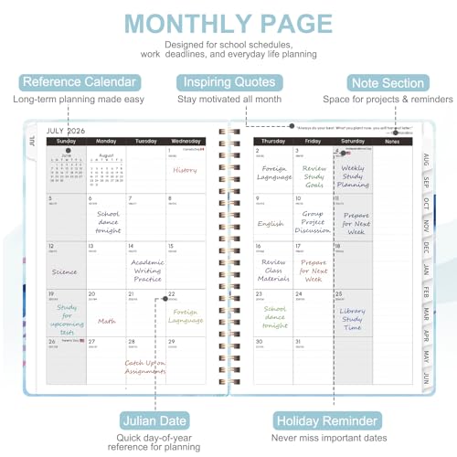 Planner 2026-2027, Weekly and Monthly Academic Year Calendar Planner, July 2026 - June 2027, Daily Agenda Book for Office School Supplies, A5(6.3'' x 8.5'') - color: 2607-Whale, size: 6.3"x8.5"(Jul 2026-Jun 2027)