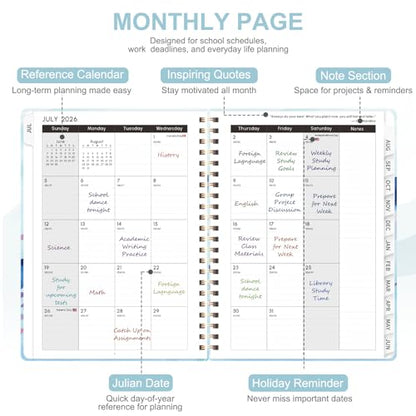 Planner 2026-2027, Weekly and Monthly Academic Year Calendar Planner, July 2026 - June 2027, Daily Agenda Book for Office School Supplies, A5(6.3'' x 8.5'') - color: 2607-Whale, size: 6.3"x8.5"(Jul 2026-Jun 2027)