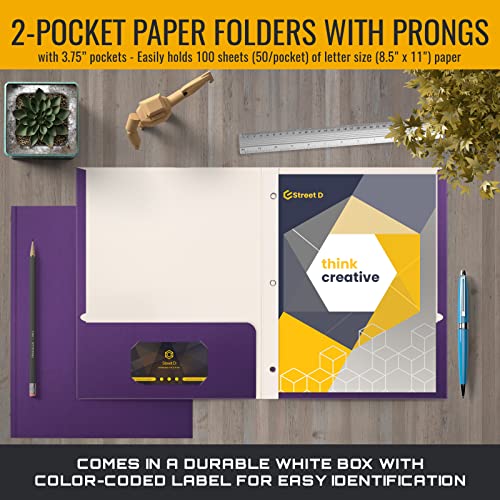 Better Office Products Purple Paper 2 Pocket Folders with Prongs, 50 Pack, Matte Texture, Letter Size Paper Folders, 50 Pack, with 3 Metal Prong Fastener Clips, Purple - color: Purple