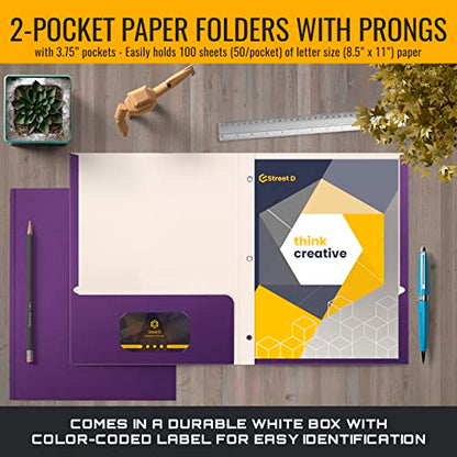 Better Office Products Purple Paper 2 Pocket Folders with Prongs, 50 Pack, Matte Texture, Letter Size Paper Folders, 50 Pack, with 3 Metal Prong Fastener Clips, Purple - color: Purple