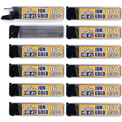 June Gold 1920 Pieces, 0.5 mm HB #2 Lead Refills, 12 Dispensers, 160 Pieces Per Dispenser, Fine Thickness, Break Resistant Lead/Graphite - style: 0.5 mm