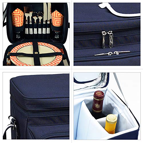 Picnic at Ascot Insulated Picnic Basket/Cooler Fully Equipped with Service for 2 - Orange/Navy - color: Orange/Navy