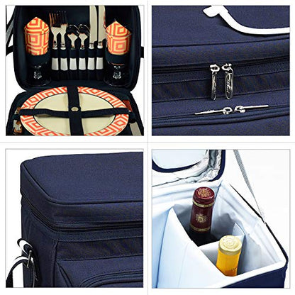 Picnic at Ascot Insulated Picnic Basket/Cooler Fully Equipped with Service for 2 - Orange/Navy - color: Orange/Navy