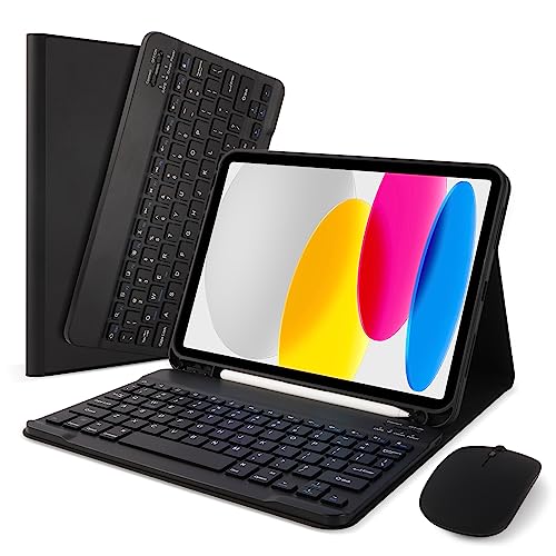 SOPPY Bluetooth Keyboard Case with Mouse for iPad 11th Gen. (A16) 11-inch 2025, 10th Generation 10.9 inch 2022, Detachable Protective Cover, with Built-in Pen Holder, USB-C Rechargeable, Black - color: Black, size: for iPad (A16) 11th/10th Gen.
