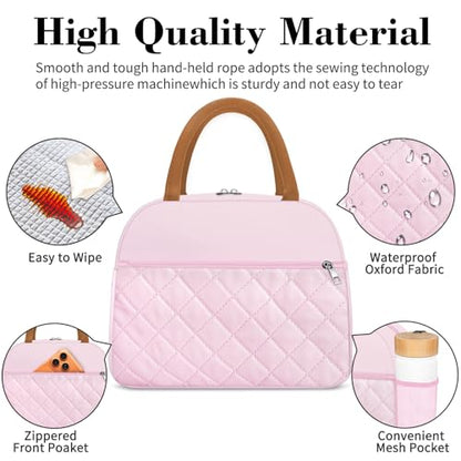 Coobiiya Lunch Box Lunch Bag for Women Men - color: Embroidered Pink