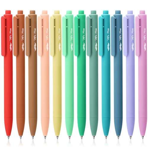Mr. Pen- Retractable Gel Pens, 12 Pack, Assorted Color Ink | Fine Point 0.7mm, Fast Dry, Smooth Writing, Cute Pens for Drawing, Writing Planner and School Supplies - color: Deep Morandi Ink, size: 12 Pack