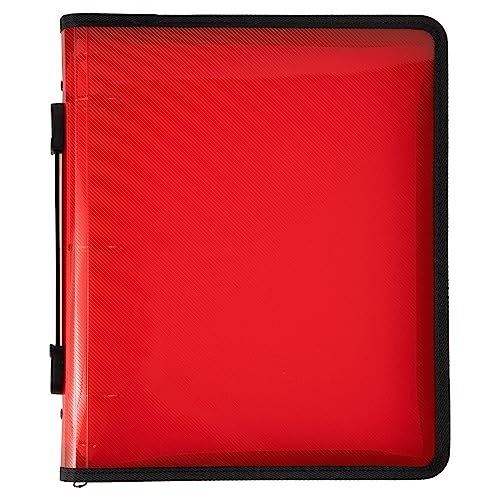 JAM PAPER Plastic Zipper 1.5 inch Binder - Red 3 Ring Binder - Sold Individually - color: Red