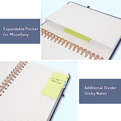 Forvencer A4 Lined Spiral Journal Notebook with 300 Numbered Pages, 11" X 8.5" College Ruled Thick Journals for Writing with 100GSM Paper, Hardcover Notebooks with Contents for Work, School, Navy | Thick Journals for Writing with 100GSM Paper, Hardcover N