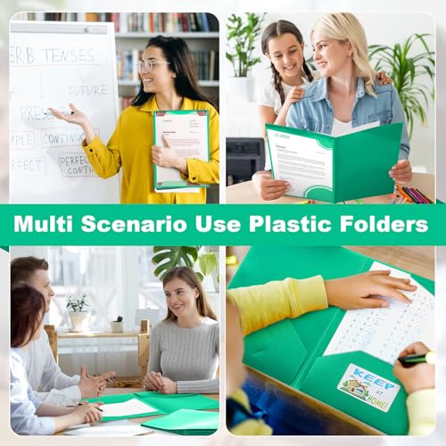Henoyso 24 Pack Take Home Folders with 2 Pockets and Tabs, Plastic Classroom Communication Homework Folder School-to-Home with Clear Front Pocket for Students Parent Teacher Connector (Green) - color: Green