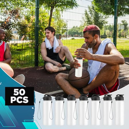 Domensi 50 Pieces Plastic Water Bottle Bulk 17 oz Sports Adults Reusable Large Water Bottles with Leak Proof Flip Top for Adults Fitness (Solid White) - color: Solid White