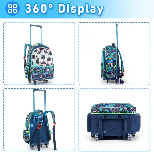 Kids Backpack for Boys with Lunch Box, Rolling Backpack with Wheels, Cute Soccer Kids Roller Elementary SchoolBag Middle-School Bookbag Back to School Gift - color: L23. Soccer