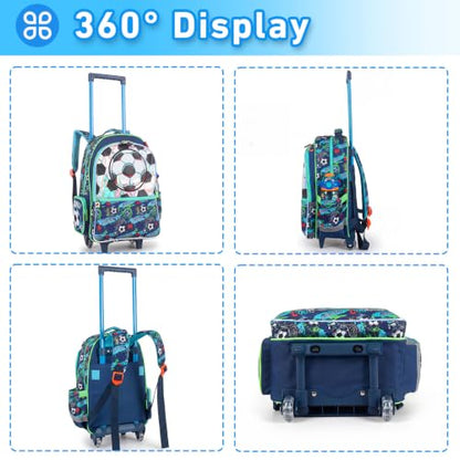 Kids Backpack for Boys with Lunch Box, Rolling Backpack with Wheels, Cute Soccer Kids Roller Elementary SchoolBag Middle-School Bookbag Back to School Gift - color: L23. Soccer