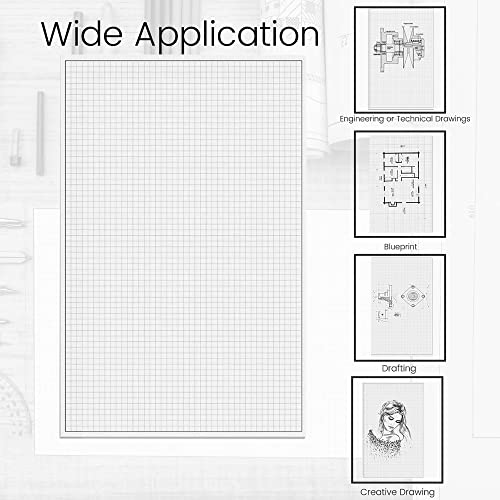 Performore 1 Pack Grid Paper Pads, 50 Sheets per Pad 11" x 17" Graph Paper Glue Top Binding Double Sided 4x4 Quadrille White Paper for Engineering Or Technical Drawings, Blueprint, Drafting - size: 11" X 17" - 1 Pack