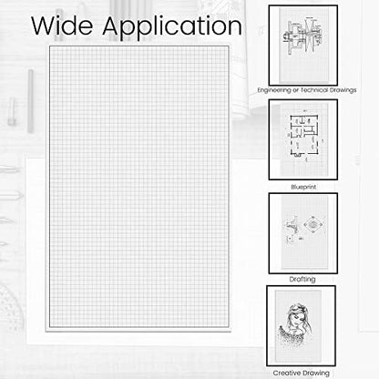 Performore 1 Pack Grid Paper Pads, 50 Sheets per Pad 11" x 17" Graph Paper Glue Top Binding Double Sided 4x4 Quadrille White Paper for Engineering Or Technical Drawings, Blueprint, Drafting - size: 11" X 17" - 1 Pack
