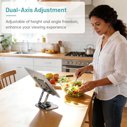 iPad Stand Tablet Holder for Desk,360° Rotation Metal Base Dual Rod Adjustable Height Holder,Compatible with 4.7-15.9" iPad Pro/Air/Mini,eReader,LG Pads,Nexus,Switch,iPhone Pro/Max/Air/Plus
