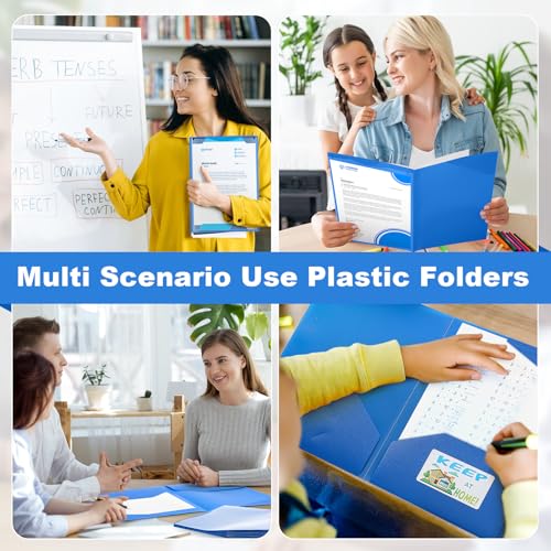 Henoyso 24 Pack Take Home Folders with 2 Pockets and Tabs, Plastic Classroom Communication Homework Folder School-to-Home with Clear Front Pocket for Students Parent Teacher Connector (Blue) - color: Blue