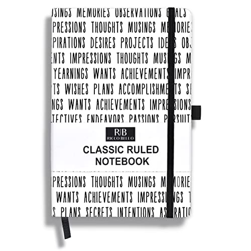 RICCO BELLO Lined Journal Notebook, Goals, Hardcover, 5.7 x 8.4-Inches | 96 Sheets / 192 Pages, College Ruled, Pen Holder, For Work & Notes - color: BNWGoals