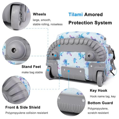 Tilami Rolling Backpack 19 inch with Lunchbox Wheeled Laptop Backpack, Turtle Blue - color: Turtle Blue