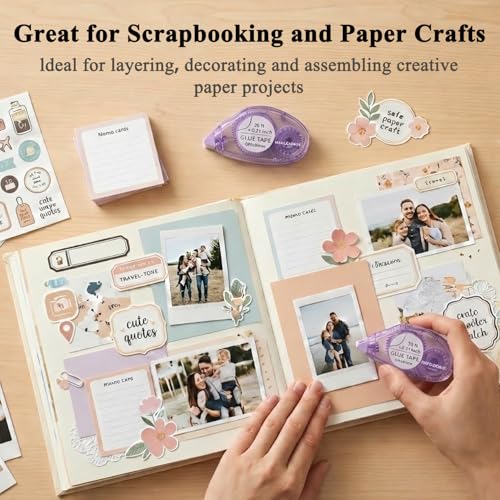 MARCADORUS Glue Tape Roller, 6 Pack Double Sided Tape Roller for Crafts, 26ft x 0.31in Acid-Free Scrapbook Tape Runner, Glue Runner for Scrapbooking Supplies, Journaling, Card Making & Gift Wrapping.