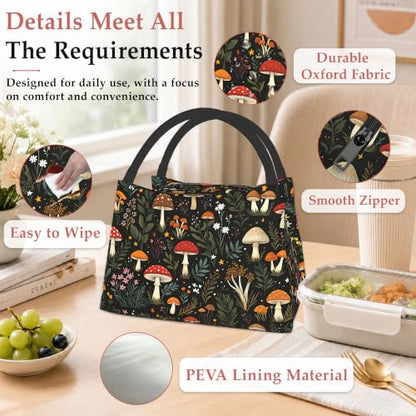 Mushroom Insulated Lunch Bag,Cute Wildflower Leaf Lunch Box for Women,Girls Boys Thermal Insulation Cooler Tote Bag Lightweight for Student School Work Picnic - color: Mushroom