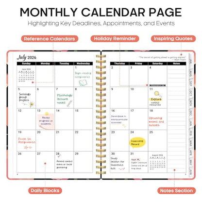 Planner 2026-2027, Academic Year Weekly and Monthly Calender Planner, from Jul 2026 - Jun 2027, Spiral Bound School Planning Book, Perfect for Teacher, Student, Women & Men, A5 (6.3" x 8.5"), Midnight Poppies - color: Y-Midnight Poppies, size: (6.3"x8.5")