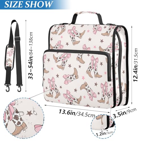 Bows Cowgirl Boots Zipper Binder Bag 3 Ring with Handle Shoulder Strap, Binder File Organizer Bag Storage Case for School Work Office