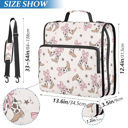 Bows Cowgirl Boots Zipper Binder Bag 3 Ring with Handle Shoulder Strap, Binder File Organizer Bag Storage Case for School Work Office