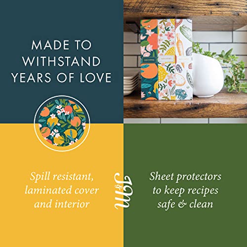 Jot & Mark 8.5" x 9.5" 3 Ring Recipe Binder with 50 Matching 4x6 inch Recipe Cards, 25 Top & Bottom Binder Sleeve Sheet Protector, 5 Full-Page Undivided Sleeves, 6 Sturdy Divider Tabs, Winter Orchard | 50 Recipe Cards + 25 Sleeve Protectors + 5 Full-Page