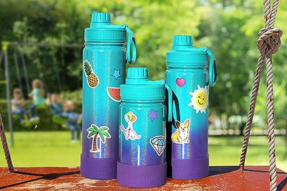 CHILLOUT LIFE 12oz Kids Insulated Stainless Steel Water Bottle with Leak Proof Spout Lid & 144 Stickers - color: Mermaid Sparkle, style: 12 oz