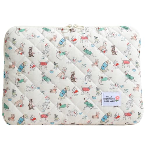 Puffy 13 Inch Quilted Laptop Sleeve, Shockproof Protective Bag with Soft Pad, Kawaii Aesthetic Design, Carrying Case for 13" Notebook - color: Dog
