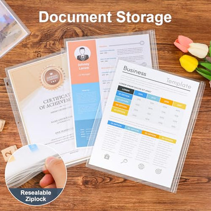 12PCS Letter Size Binder Pockets, 3-Hole Loose Leaf Insert Bag | for 3 Ring Binder, Waterproof PVC Document Organizer Folders for 8.5x11 Paper Business Office Supplies - size: Letter Size