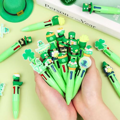 CCINEE 24pcs St Patricks Day Mini Multicolor Pens In One, Green Clover Ballpoint Pens Bulk Cartoon Retractable Party Favor Writing Pen for St Patricks Day School Office Gifts - color: Green