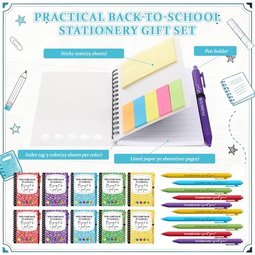 Dunzoom 40 Pcs Welcome Back to School Gifts Bulk Spiral Notebooks with Sticky Notes Motivational Pens First Day of School Notepads Party Favor for Teacher Student Classroom(Composition) - style: Composition
