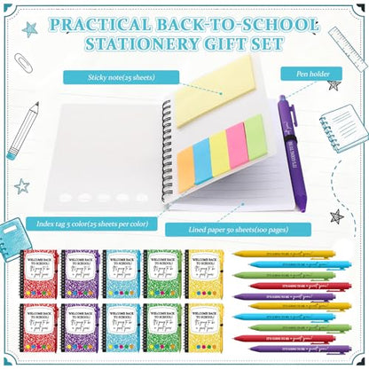 Dunzoom 40 Pcs Welcome Back to School Gifts Bulk Spiral Notebooks with Sticky Notes Motivational Pens First Day of School Notepads Party Favor for Teacher Student Classroom(Composition) - style: Composition