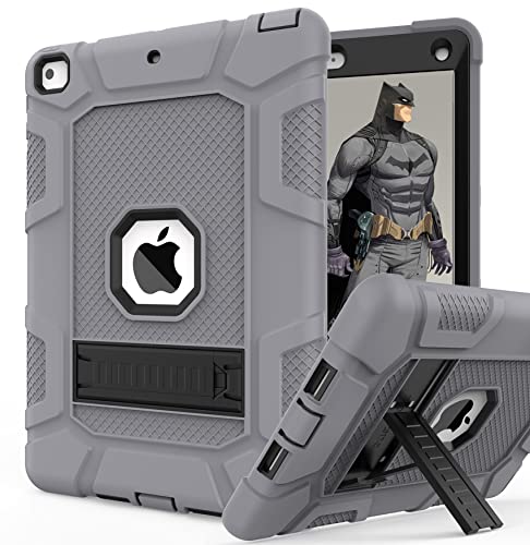 iPad 6th Generation Cases, iPad 5th Generation Case, iPad 9.7 Case, iPad Air 2 Case, Hybrid Shockproof Rugged Drop Protection Case Built with Kickstand for iPad 9.7 inch (Gray+Black) - color: Gray+Black