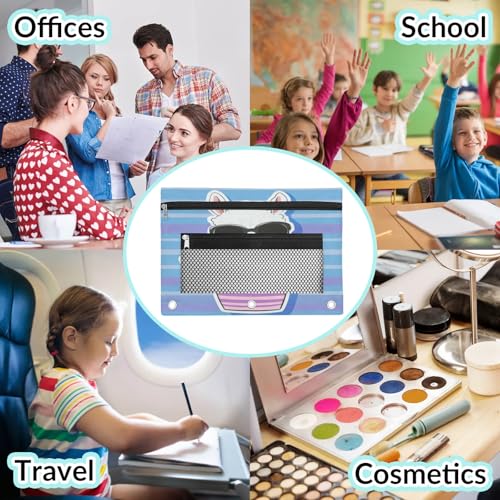 Cactus Alpaca Pencil Pouch for 3 Ring Binder Purple Blue Stripe Pencil Case Bag with Clear Window Zipper Pockets for Kids Girls Boys Students School College Supplies 2 Pack - color: Blue Purple