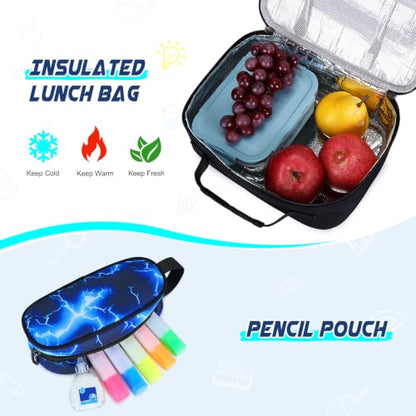 Scothen 3PCS Rolling Backpack for Boys, Cool Gamer Roller Backpack with Wheels, Kids Boy Wheeled Backpacks with Lunch Bag Pencil Case for Teens Bookbag Kindergarten Elementary Middle School - color: Blue Lighting