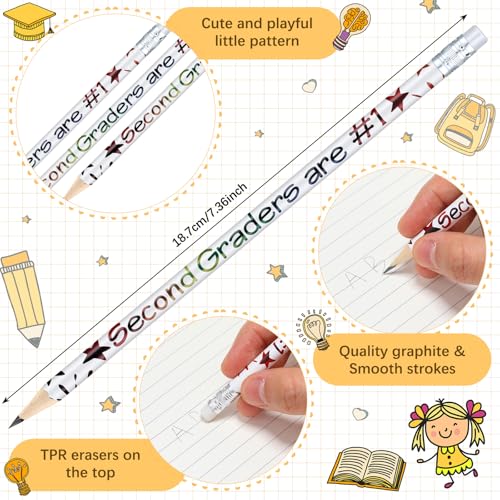 Tenceur 24 Pcs 2nd Graders Pencils Bulk Motivational Pencils with Erasers Inspirational Pencil with Back to School Supplies for Kids Student Teacher Classroom Reward - style: 2nd Graders