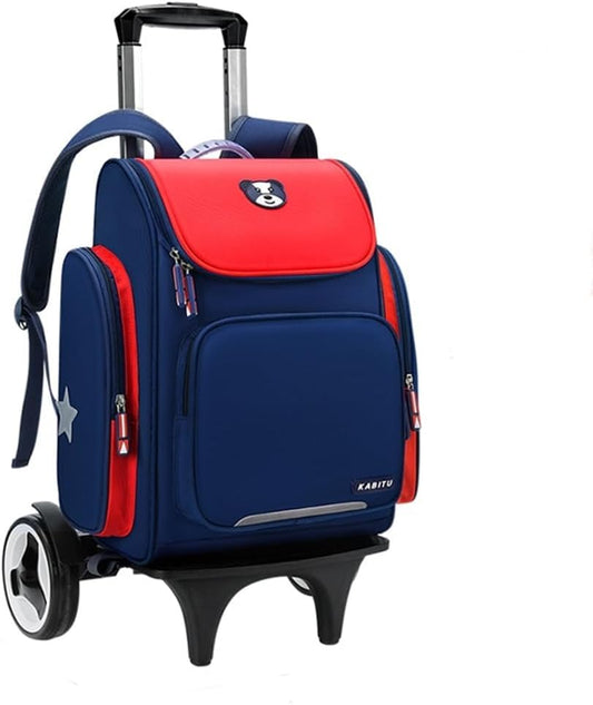 Childre's School Trolley Bag with Wheels, Waterproof Girls Boys Primary School Backpack with Reflective Stripes, Red - color: Red