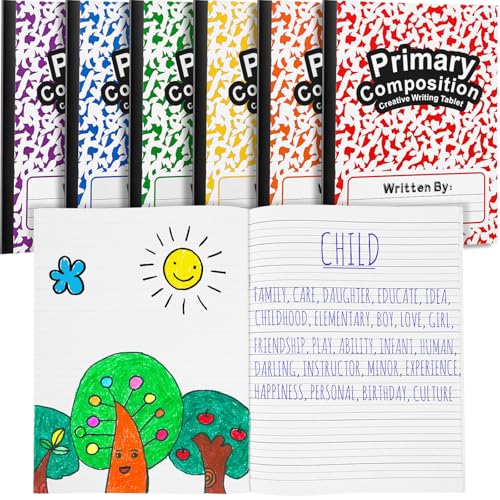 Henoyso 6 Pack Primary Composition Notebook for Kids, K-2 Journal with Half Blank Half Lined Pages, Draw and Write Journal for Kindergarten, 1st & 2nd Grade, Rainbow Color Covers - color: Rainbow
