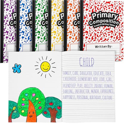 Henoyso 6 Pack Primary Composition Notebook for Kids, K-2 Journal with Half Blank Half Lined Pages, Draw and Write Journal for Kindergarten, 1st & 2nd Grade, Rainbow Color Covers - color: Rainbow