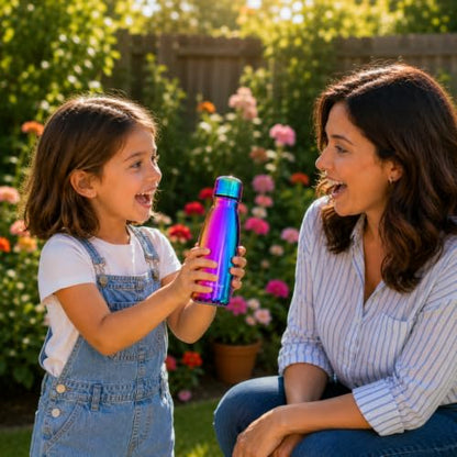 CHILLOUT LIFE 12oz Kids Insulated Stainless Steel Water Bottle, Leak Proof | Small Metal Water Bottle, Keeps Drinks Cold 24H & Hot 12H, Leak-Proof Screw Lid, Perfect for School, Travel & Sports - color: Magic Rainbow