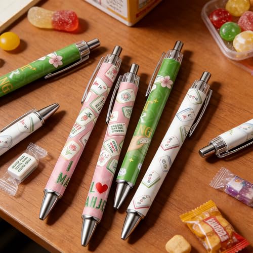 Mahjong Ballpoint Pens Gifts - 24 Pcs Mah Jong Lovers Gifts for Women Men Chinese Funny Retractable Ball Point Pens Set for Home Office School Family Birthday Mahjong Party Favor - style: Mahjong
