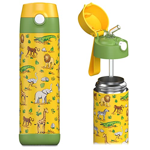 Jarlson® Kids Water Bottle CHARLI [18OZ] - Stainless Steel Thermo Bottle with Straw - Insulated, Spill Proof Waterbottle for School & Sports - Thermo Tumbler for Boys & Girls (Safari) - color: Safari 'Mosaic', size: 18 Ounces