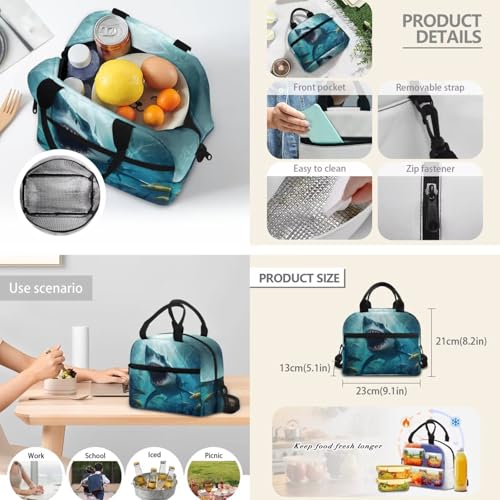 Cool Shark Backpack for Boys Girls Kids Backpack with Lunch Box Water Bottle Carrier and Cute Pencil Case 4PCS Set Bookbag with Front Pocket for School 17 inch Large School Bag Graduation - color: Cool Shark