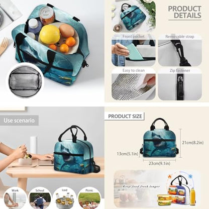 Cool Shark Backpack for Boys Girls Kids Backpack with Lunch Box Water Bottle Carrier and Cute Pencil Case 4PCS Set Bookbag with Front Pocket for School 17 inch Large School Bag Graduation - color: Cool Shark