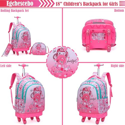 Kids Rolling Backpack for Girls Doughnuts Suitcases Trolley Roller Luggage Backpacks with 360° Rotating Wheels 15" Laptop Lunch Box Pencil Case for Elementary 18" Travel School Bag Pink - color: Pink-tiantianquan-1220