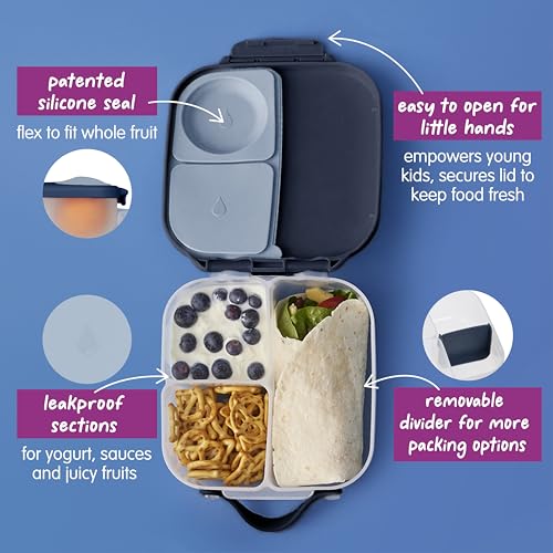b.box Mini Lunch Box Kids | 4.25 Cup Leak Proof Bento Box for Kids Ages 3+ | 3 Compartment Snack Containers, School Lunch Container, Dishwasher Safe, BPA-Free, PFAS-Free - Midnight - color: Midnight, size: 1-pack